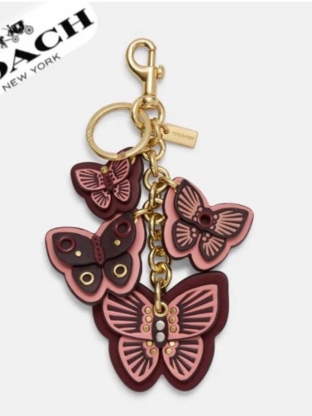 NWT Coach Butterfly Keychain FOB Leather Cluster Multi Bag Charm Boysenberry HTF
